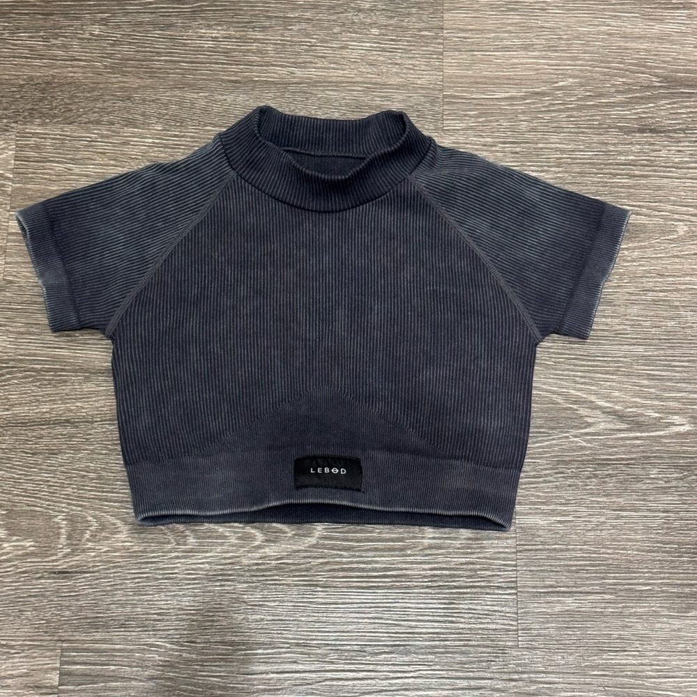 LEBØD Rustic Navy Blue Ribbed Cropped Shirt